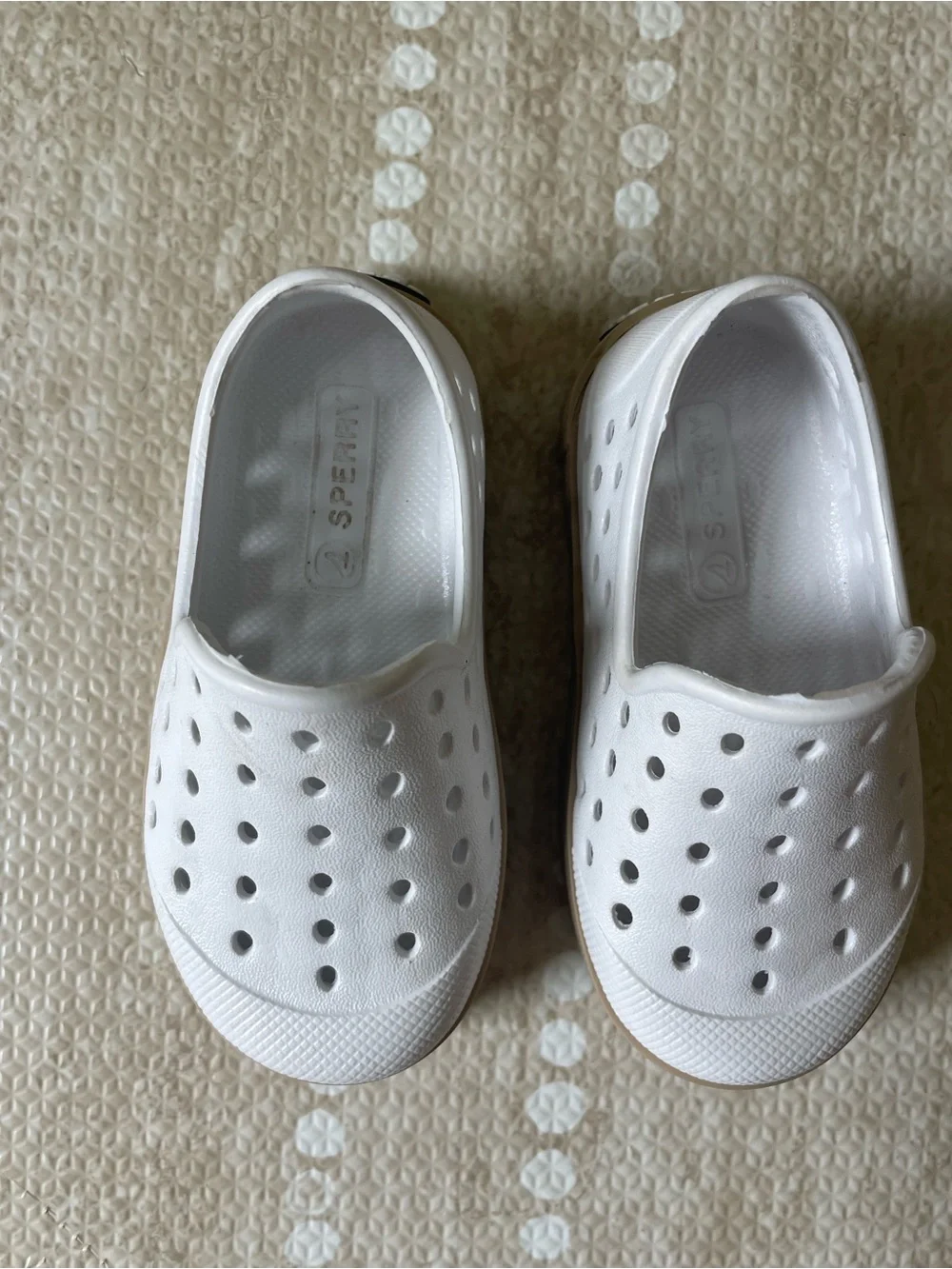 Sperry Toddler White Perforated Slip-On Shoes with Tan Outsole